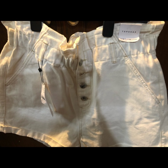 Topshop Paperbag Denim Shorts sz 12 in White NWT - Picture 4 of 4